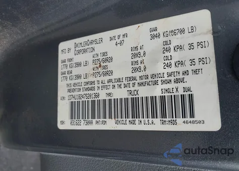 2007 Dodge Ram 1500 Slt/Trx4 Off Road/Sport z USA, uszkodzony, nr VIN 1D7HU18247S201360